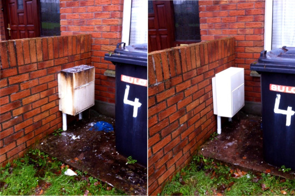 Electricity box before and after soft washing by Pro Wash.ie, Cork, Ireland Electricity box before and after soft washing by Pro Wash.ie, Cork, Ireland