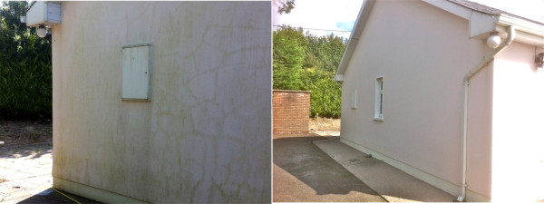 Painted house exterior wall before and after cleaning by Pro Wash.ie, Cork, Ireland Painted house exterior wall before and after cleaning by Pro Wash.ie, Cork, Ireland
